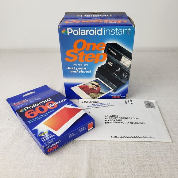 Vintage Polaroid One Step Instant Camera With Box and Expired 600 Film Untested - Picture 1 of 5